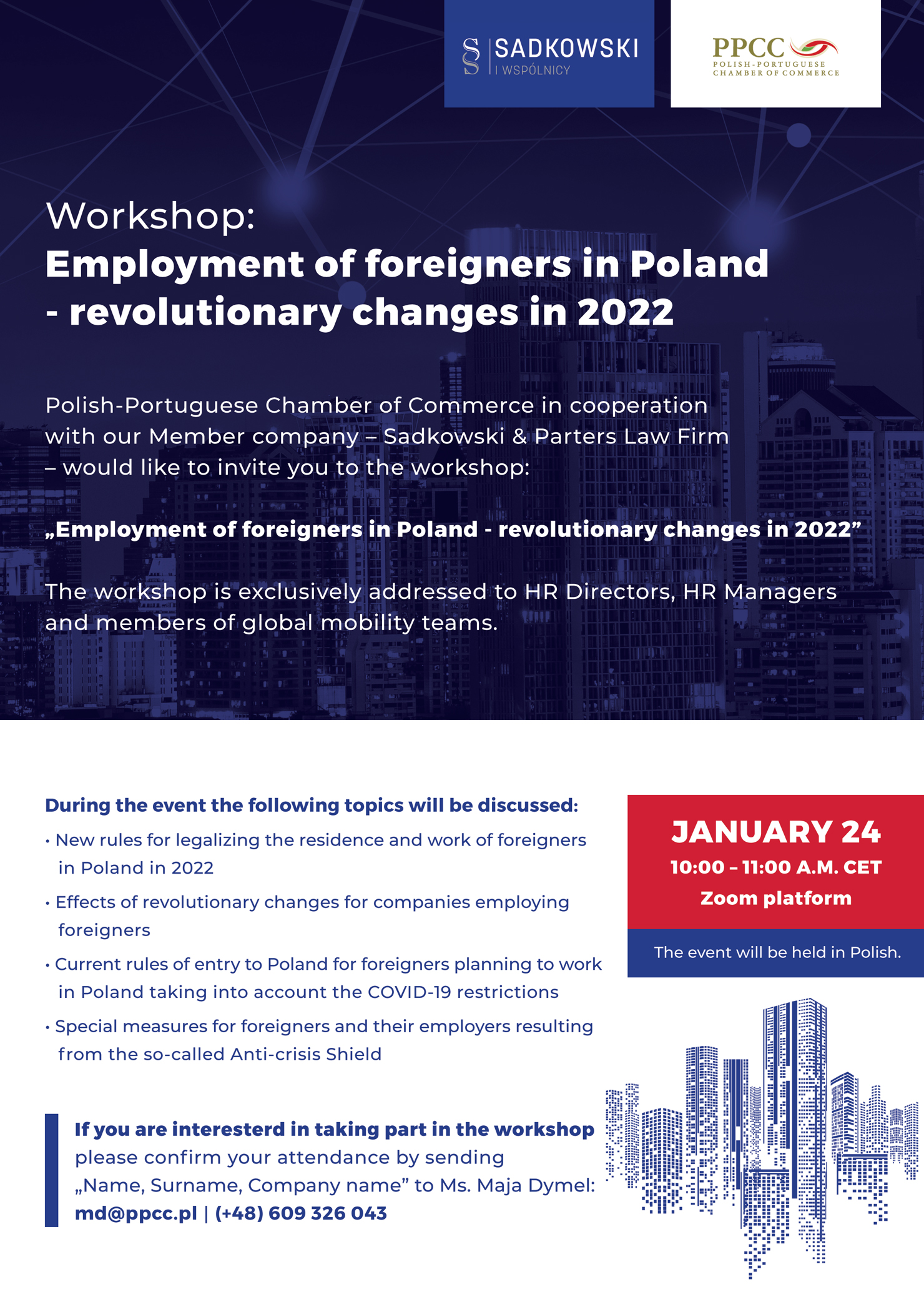 "Employment of foreigners in Poland - revolutionary changes in 2022" Sadkowski i Wspólnicy workshop
