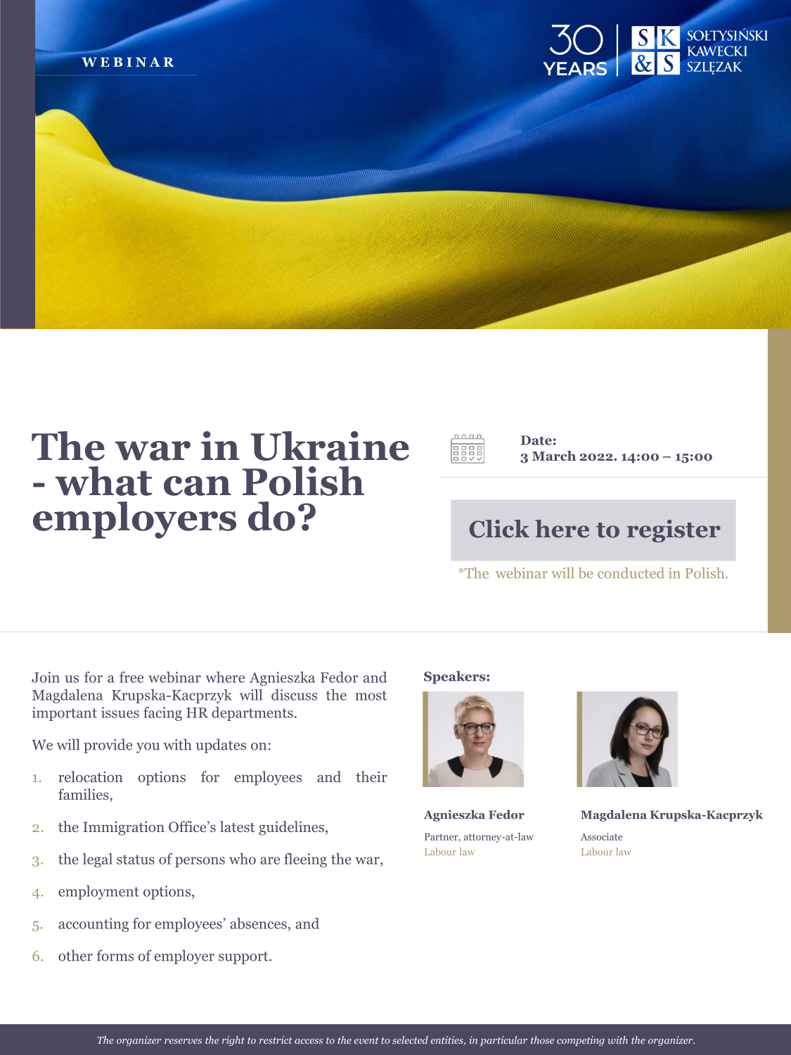 "The war in Ukraine - what can Polish employers do?" Sołtysiński Kawecki & Szlęzak webinar